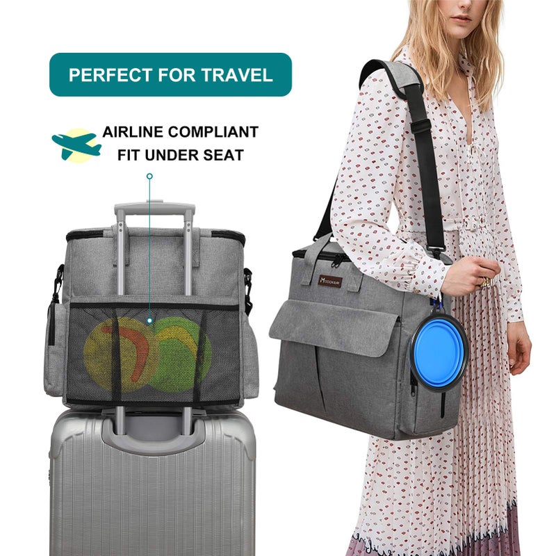 Modoker Dog Travel Bag, Weekend Pet Travel Set for Dog and Cat, Airline Approved Tote Organizer with Multi-Function Pockets, 2 Food Storage Containers, 2 Collapsible Bowls, 1 Feeding Mat (Grey) - Image 5